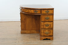 Load image into Gallery viewer, Rare Antique Burl Wood Corner Writing Desk with Inlaid Top &amp; Brass Hardware
