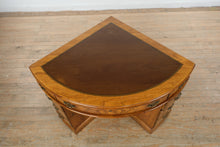 Load image into Gallery viewer, Rare Antique Burl Wood Corner Writing Desk with Inlaid Top &amp; Brass Hardware
