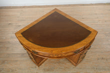 Load image into Gallery viewer, Rare Antique Burl Wood Corner Writing Desk with Inlaid Top &amp; Brass Hardware
