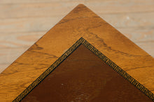 Load image into Gallery viewer, Rare Antique Burl Wood Corner Writing Desk with Inlaid Top &amp; Brass Hardware
