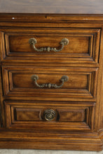 Load image into Gallery viewer, Traditional Walnut Triple Dresser with Nine Drawers and Center Cabinet
