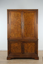 Load image into Gallery viewer, Traditional Burl Wood Two-Piece Cabinet with Carved Detailing &amp; Interior Drawers
