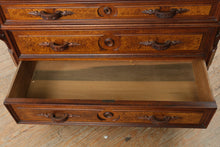 Load image into Gallery viewer, Late 19th Century Victorian Marble Top Dresser with Burl Wood Drawer Fronts and Carved Columns
