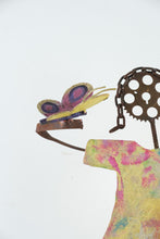 Load image into Gallery viewer, Whimsical Dancing Girl Metal Sculpture Butterfly Floral Dress Folk Art 38 Inch
