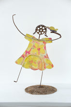 Load image into Gallery viewer, Whimsical Dancing Girl Metal Sculpture Butterfly Floral Dress Folk Art 38 Inch
