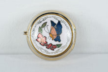 Load image into Gallery viewer, Vintage Cloisonne Pill Box Butterfly Floral Trinket Case Brass Tone
