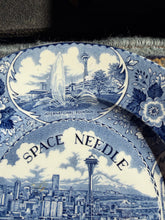 Load image into Gallery viewer, Vintage Space Needle Seattle Souvenir Plate – Fine Staffordshire Ware by Enco National – Blue &amp; White England Made – 1962 World’s Fair Collectible
