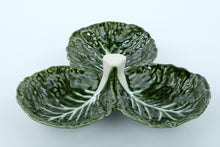 Load image into Gallery viewer, Vintage Portuguese Cabbage Leaf Ceramic Divided Dish – 12” Wide

