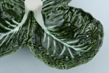 Load image into Gallery viewer, Vintage Portuguese Cabbage Leaf Ceramic Divided Dish – 12” Wide
