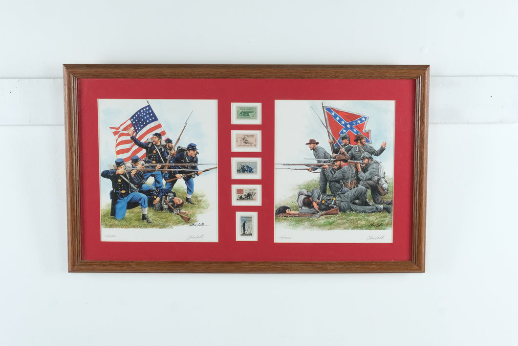 Chris Calle Civil War Bicentennial Framed Art & Stamp Set – Union & Confederate Soldiers Limited Edition (29/5000) – Dual Print Display, 26.5” x 15.5”