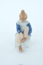 Load image into Gallery viewer, &quot;B&amp;G Copenhagen Porcelain Figurine – Girl Tying Shoe #2373&quot;
