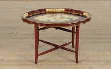 Load image into Gallery viewer, Painted Red Table with Folding Faux Bamboo Base
