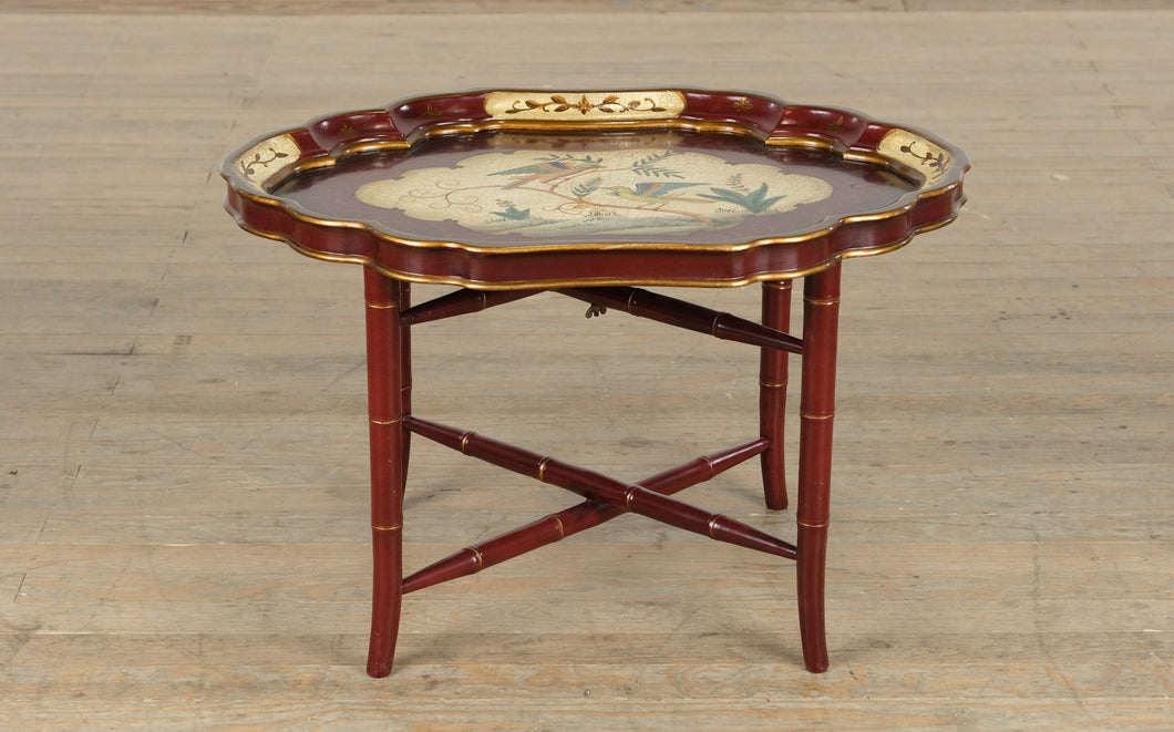 Painted Red Table with Folding Faux Bamboo Base
