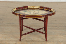 Load image into Gallery viewer, Painted Red Table with Folding Faux Bamboo Base
