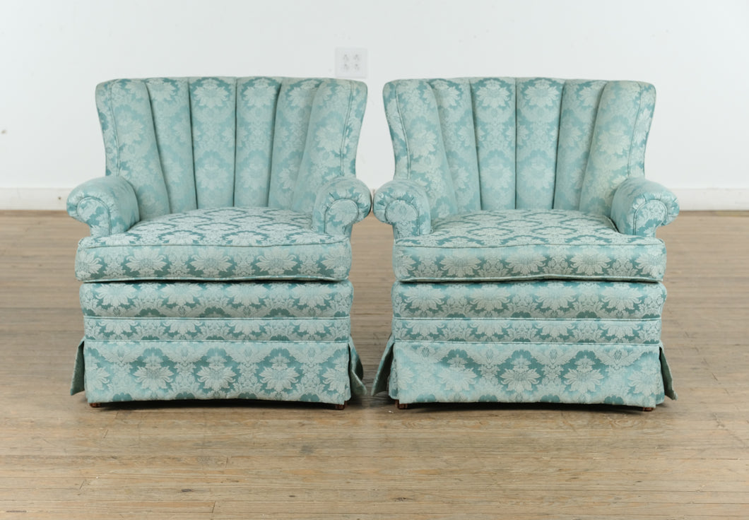 Pair of Seafoam Channel Back Chairs - Nix Upholstery