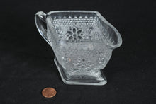 Load image into Gallery viewer, Vintage Pressed Glass Creamer with Floral &amp; Diamond Pattern – 5.5" Wide
