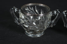 Load image into Gallery viewer, Vintage Glass Creamer &amp; Sugar Set with Silver-Tone Rim – Leaf Pattern Design
