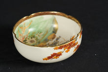 Load image into Gallery viewer, Vintage Japanese Satsuma-Style Hand Painted Bowl with Maple Leaves, Birds &amp; Gold Trim – 5&quot;
