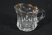 Load image into Gallery viewer, Vintage Pressed Glass Mini Creamer with Gold Rim – Starburst Base, 2.75&quot;
