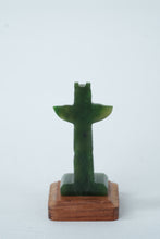 Load image into Gallery viewer, Miniature Hand-Carved Jade Totem Pole on Wooden Base – 2.75&quot;
