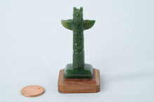 Load image into Gallery viewer, Miniature Hand-Carved Jade Totem Pole on Wooden Base – 2.75&quot;
