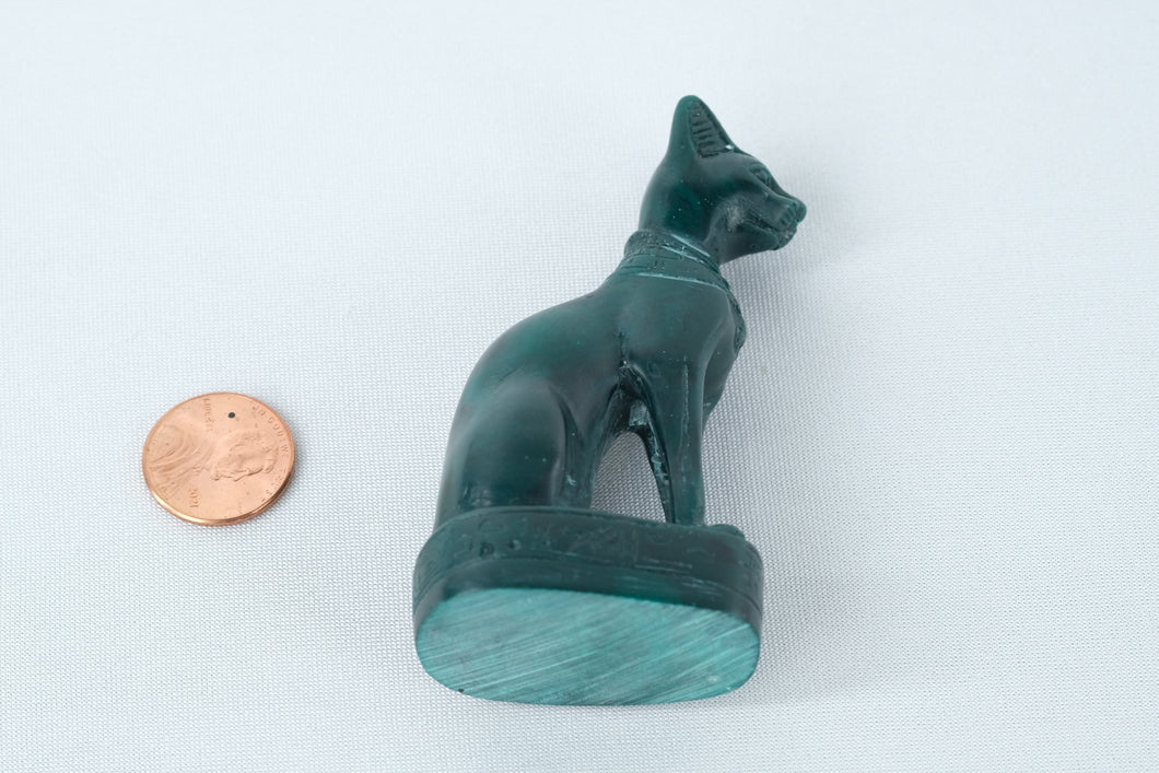 Miniature Egyptian Bastet Cat Statue – Green Stone-Style Figurine, 3
