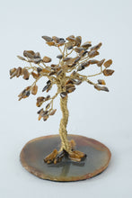Load image into Gallery viewer, Tiger’s Eye Gemstone Wire Tree Sculpture on Agate Base – 4.5&quot; Tall
