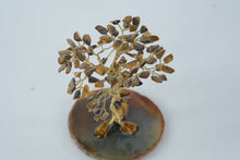 Load image into Gallery viewer, Tiger’s Eye Gemstone Wire Tree Sculpture on Agate Base – 4.5&quot; Tall
