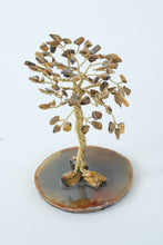 Load image into Gallery viewer, Tiger’s Eye Gemstone Wire Tree Sculpture on Agate Base – 4.5&quot; Tall
