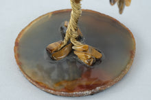 Load image into Gallery viewer, Tiger’s Eye Gemstone Wire Tree Sculpture on Agate Base – 4.5&quot; Tall
