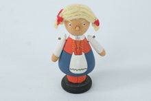 Load image into Gallery viewer, Vintage Wooden Doll Figurine – Hand-Painted Folk Girl with Yarn Hair – 2.75&quot; Tall
