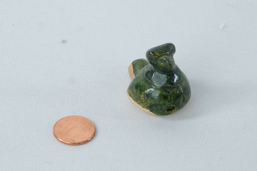 Vintage Miniature Green Glazed Clay Figurine – Rustic Folk Art Accent – 1.25