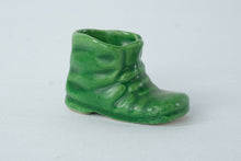 Load image into Gallery viewer, Vintage Green Glazed Ceramic Boot Figurine – Miniature Pottery Shoe Planter – 1.5&quot; Tall
