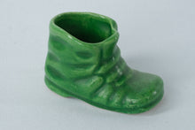 Load image into Gallery viewer, Vintage Green Glazed Ceramic Boot Figurine – Miniature Pottery Shoe Planter – 1.5&quot; Tall
