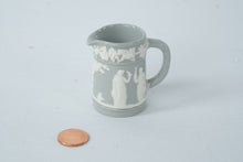 Load image into Gallery viewer, Wedgwood Embossed Queens Ware Miniature Pitcher – Gray &amp; White Jasperware Jug – 2&quot; Tall
