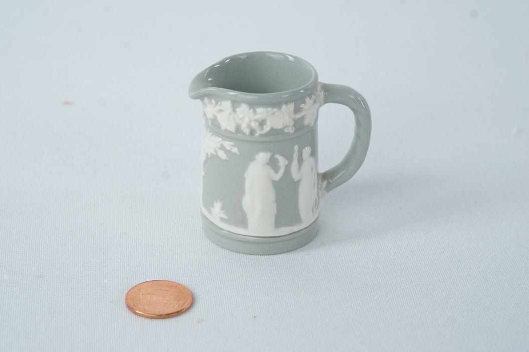 Wedgwood Embossed Queens Ware Miniature Pitcher – Gray & White Jasperware Jug – 2