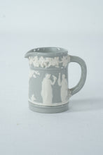 Load image into Gallery viewer, Wedgwood Embossed Queens Ware Miniature Pitcher – Gray &amp; White Jasperware Jug – 2&quot; Tall
