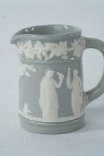 Load image into Gallery viewer, Wedgwood Embossed Queens Ware Miniature Pitcher – Gray &amp; White Jasperware Jug – 2&quot; Tall
