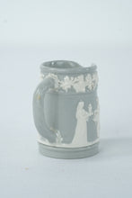 Load image into Gallery viewer, Wedgwood Embossed Queens Ware Miniature Pitcher – Gray &amp; White Jasperware Jug – 2&quot; Tall
