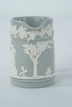 Load image into Gallery viewer, Wedgwood Embossed Queens Ware Miniature Pitcher – Gray &amp; White Jasperware Jug – 2&quot; Tall
