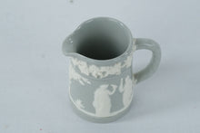 Load image into Gallery viewer, Wedgwood Embossed Queens Ware Miniature Pitcher – Gray &amp; White Jasperware Jug – 2&quot; Tall
