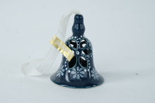 Load image into Gallery viewer, Hand-Painted Hungarian Porcelain Bell Ornament – Blue &amp; White Floral Cutout Design, 2.5&quot; Tall

