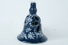 Load image into Gallery viewer, Hand-Painted Hungarian Porcelain Bell Ornament – Blue &amp; White Floral Cutout Design, 2.5&quot; Tall
