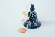 Load image into Gallery viewer, Hand-Painted Hungarian Porcelain Bell Ornament – Blue &amp; White Floral Cutout Design, 2.5&quot; Tall
