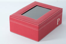 Load image into Gallery viewer, Red Faux Leather Photo Storage Box with Window &amp; “P” Monogram – 8.5&quot; x 6.5&quot; x 3.25&quot;
