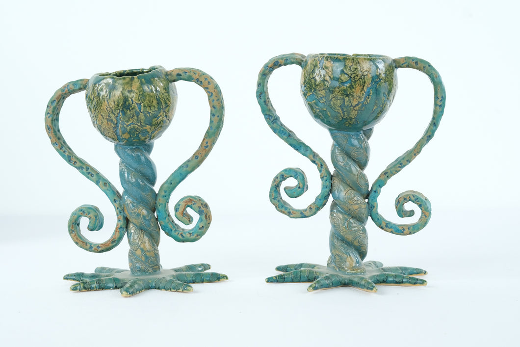 Vintage Ceramic Octopus-Style Candle Holders – Pair