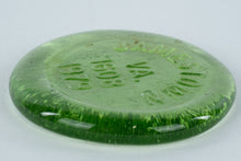 Load image into Gallery viewer, Vintage Jamestown VA 1608–1979 Green Glass Paperweight – Commemorative Souvenir
