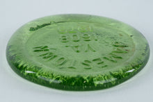 Load image into Gallery viewer, Vintage Jamestown VA 1608–1979 Green Glass Paperweight – Commemorative Souvenir
