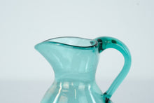 Load image into Gallery viewer, Vintage Hand-Blown Aqua Glass Pitcher – Mid-Century Art Glass – 5.5” Tall
