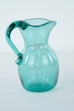 Load image into Gallery viewer, Vintage Hand-Blown Aqua Glass Pitcher – Mid-Century Art Glass – 5.5” Tall
